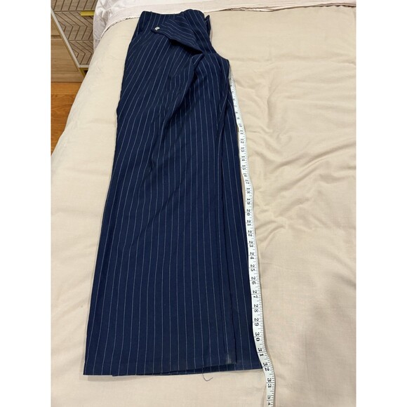 Saemdi Womens Navy L Pinstripe Overlapping Twill Free People Wide Leg Pants - Picture 9 of 11